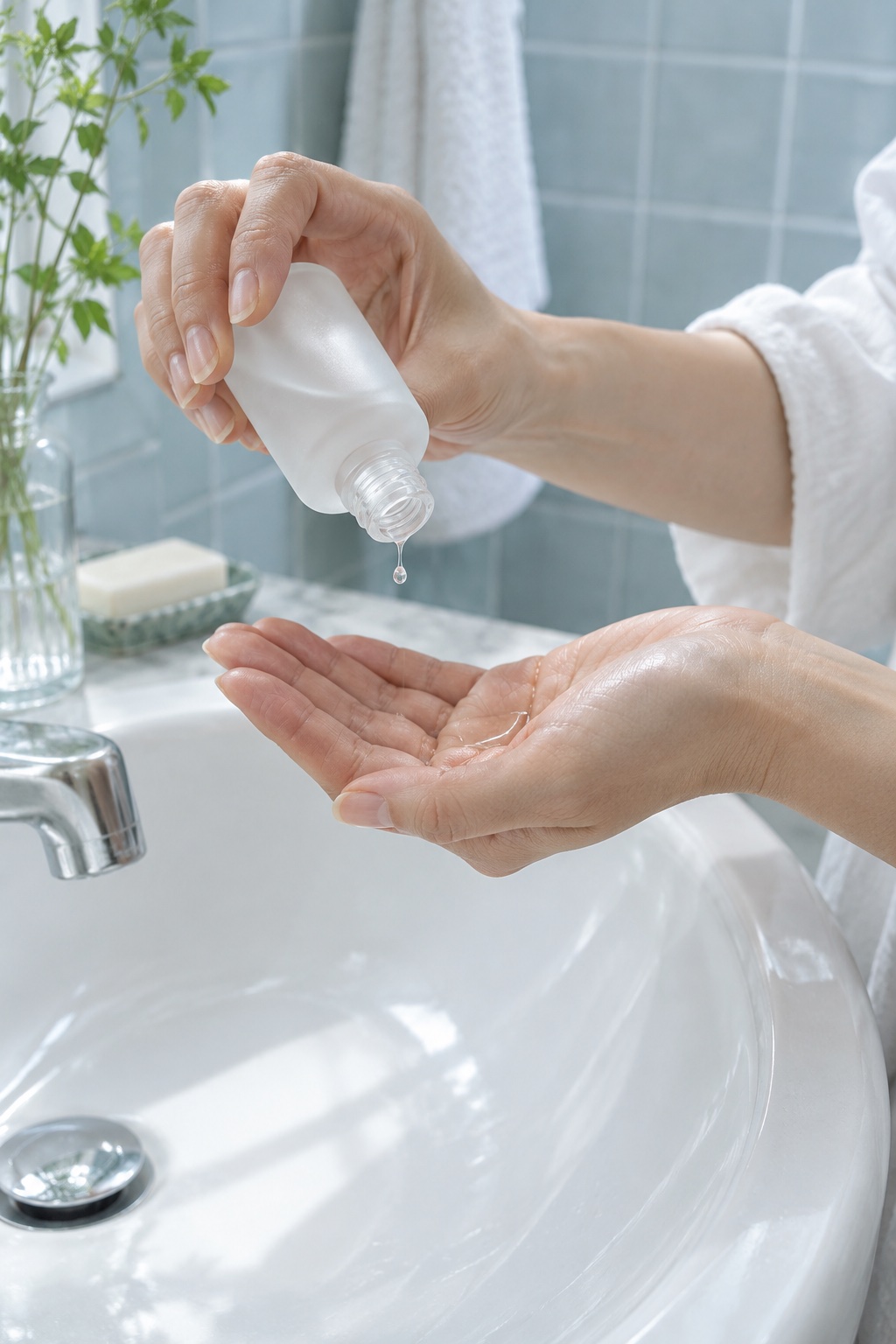 手のひらに化粧水を出すイメージ
